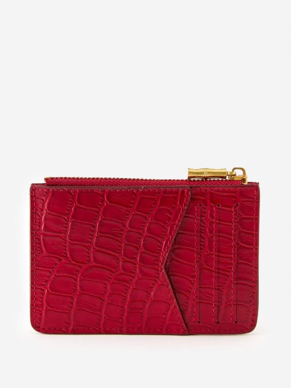 J McLaughlin Libi Leather Card Case in Crocodile - Red NEW
